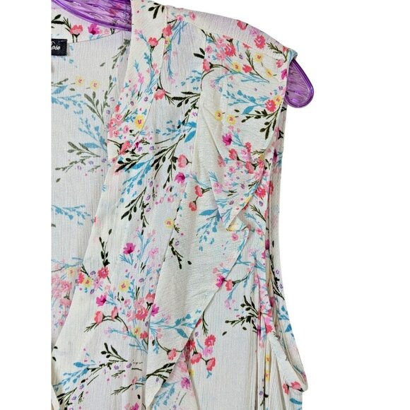 Lily Rose size L Ruffle Button Front Flutter Romper Pink Aqua Florals Juniors - Picture 5 of 14